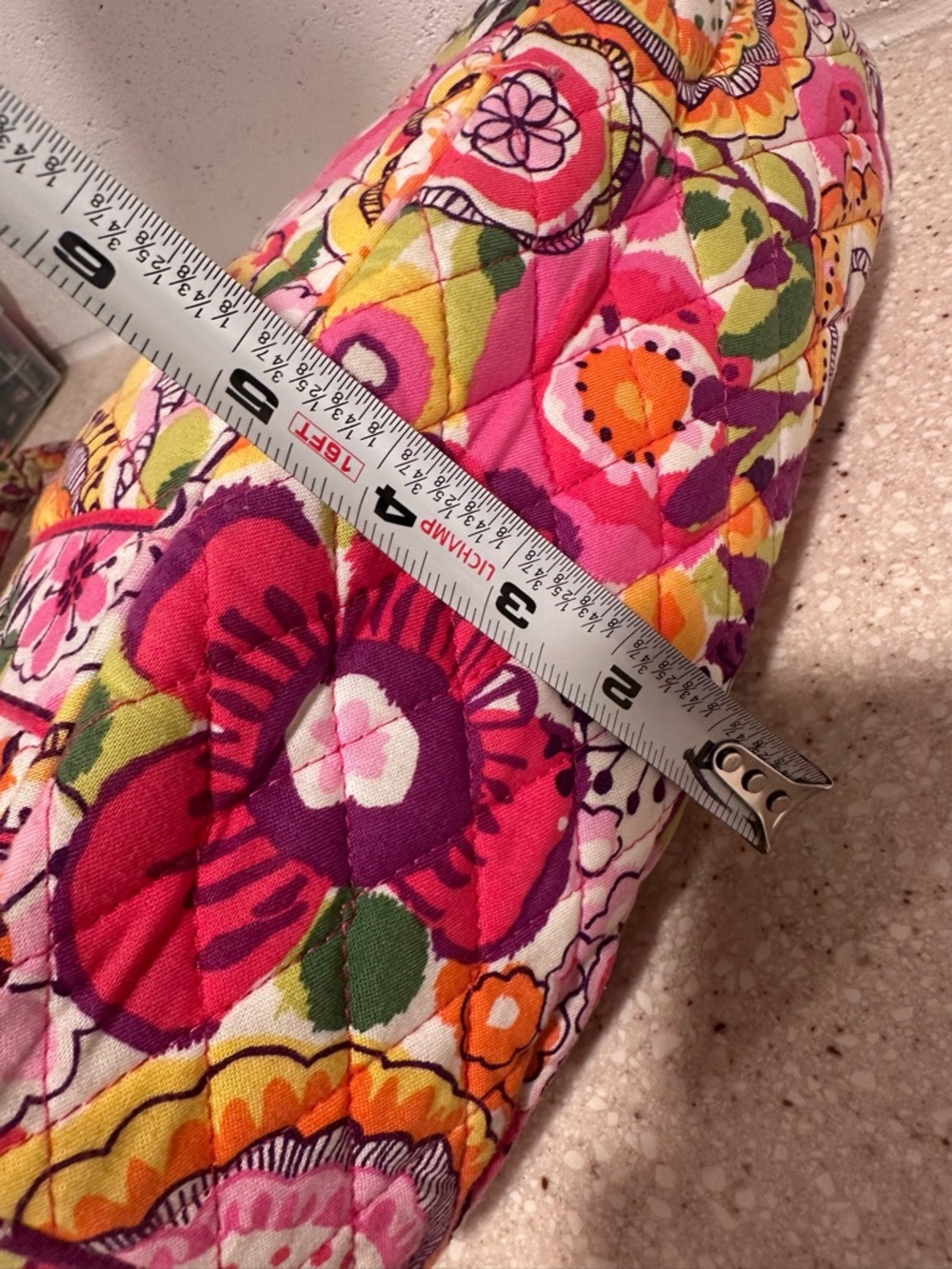 Vera Bradley Clementine Pleated Tote | Retired Floral Print Pink Orange - Picture 11 of 16